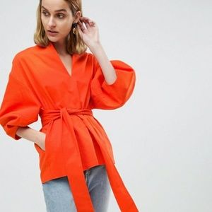Asos Cotton Structured Sleeve Belted Top